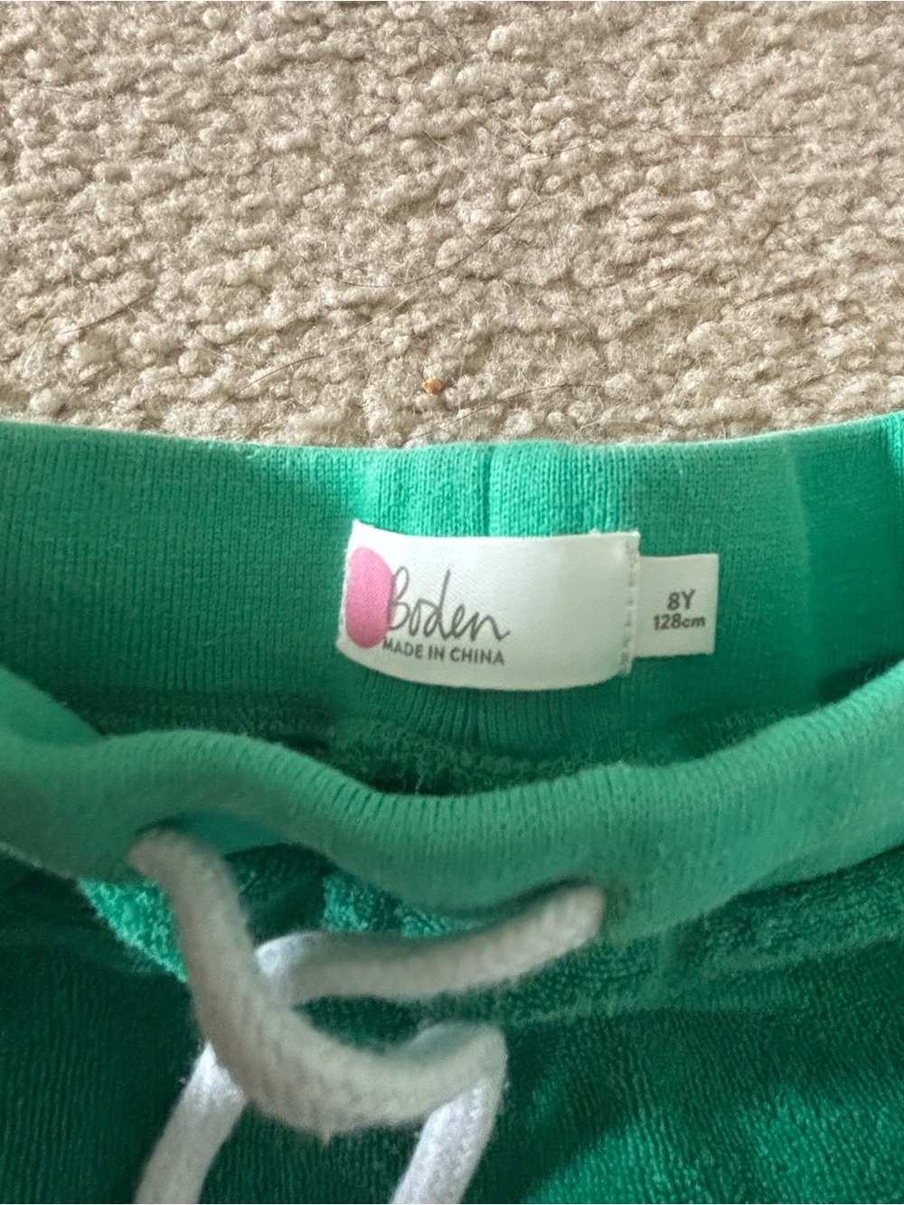 Boden Green Kids' Sweat Shorts with White Drawstring
